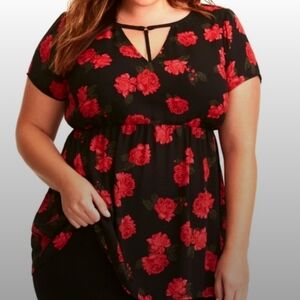 Torrid Rose Georgette Empire Waist Blouse Plus Size 0 Pullover Short Sle…
